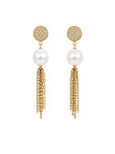 Load image into Gallery viewer, White Pearl &amp; Gold Chain Fringe Earrings

