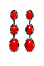 Load image into Gallery viewer, Red Coral &amp; Pavé Diamond Drop Earrings

