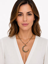 Load image into Gallery viewer, Two-Tone Crescent Moon and Stars Pendant Necklace
