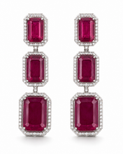 Load image into Gallery viewer, Ruby &amp; Diamond Triple-Drop Earrings
