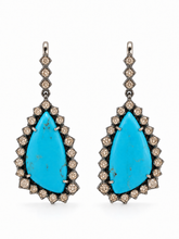Load image into Gallery viewer, Sleeping Beauty Turquoise &amp; Champagne Diamond Earrings
