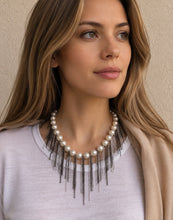 Load image into Gallery viewer, White Pearl &amp; Mixed Silver Fringe Necklace
