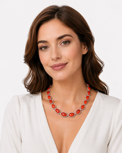 Load image into Gallery viewer, Red Coral &amp;; Diamond Oval Necklace

