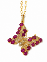 Load image into Gallery viewer, Rubies &amp; Pavé Diamond Butterfly Necklace
