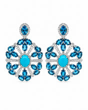 Load image into Gallery viewer, Blue Topaz, Turquoise and Diamond Earrings
