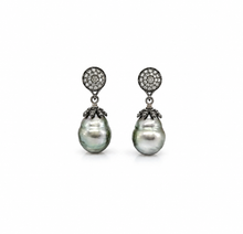 Load image into Gallery viewer, Tahitian Pearl &amp; Pavé Diamond Drop Earrings
