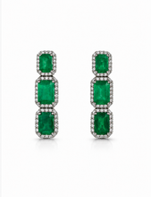 Load image into Gallery viewer, Three Emerald Cut Emerald &amp; Diamond Drop Earrings
