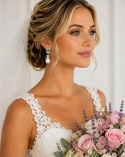 Load image into Gallery viewer, Baroque Pearl  Earrings with Emerald
