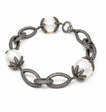 Load image into Gallery viewer, Rhodium, Pearl &amp; Pavé Diamond Link Bracelet
