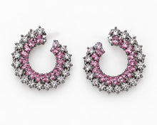 Load image into Gallery viewer, Pink Tourmaline &amp; Diamond Open-Hoop Earrings
