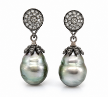 Load image into Gallery viewer, Tahitian Pearl &amp; Pavé Diamond Drop Earrings
