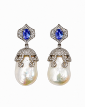 Load image into Gallery viewer, Tanzanite, Diamond &amp; Baroque Pearl Drop Earrings
