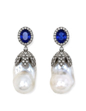 Load image into Gallery viewer, Tanzanite, Diamond &amp; Baroque Pearl Drop Earrings
