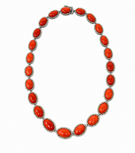 Load image into Gallery viewer, Red Coral &amp; Diamond Oval Necklace
