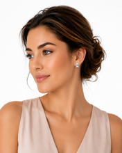 Load image into Gallery viewer, Aquamarine &amp; CZ Flower Stud Earrings
