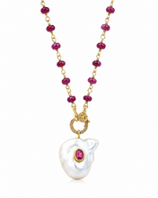 Load image into Gallery viewer, Pink Rubies Necklace &amp; Baroque Pearl with encrusted Ruby
