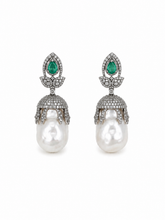 Load image into Gallery viewer, Baroque Pearl  Earrings with Emerald
