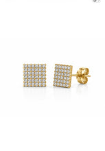 Load image into Gallery viewer, 14K Yellow Gold Pavé Diamond Square Stud Earrings

