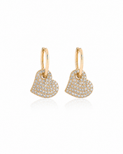 Load image into Gallery viewer, 14K Gold Hoop Earrings with Pavé Diamond Heart Charms
