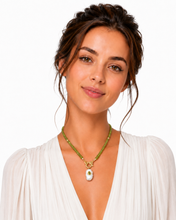 Load image into Gallery viewer, Paradot Faceted Rondels, Baroque Pearl &amp; Diamond Clasp Necklace
