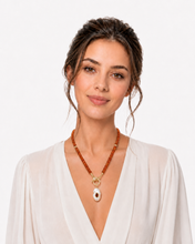 Load image into Gallery viewer, Mandarin Garnet, Baroque Pearl &amp; Diamond Clasp Necklace
