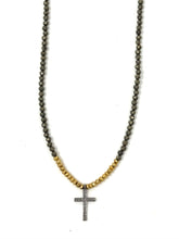 Load image into Gallery viewer, Two-Tone Pyrite &amp; Diamond Cross Necklace
