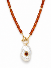 Load image into Gallery viewer, Mandarin Garnet, Baroque Pearl &amp; Diamond Clasp Necklace
