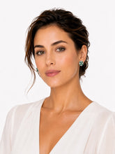 Load image into Gallery viewer, Emerald, Moonstone &amp; Diamond Floral Stud Earrings
