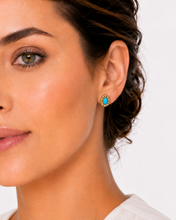 Load image into Gallery viewer, 18K Yellow Gold Turquoise &amp; Champagne Diamond Stud Earrings
