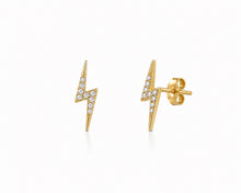 Load image into Gallery viewer, 14K Yellow Gold Pavé Diamond Lightning Bolt Stud Earrings
