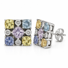 Load image into Gallery viewer, Pastel Gemstone &amp; Diamond Mosaic Stud Earrings
