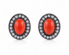 Load image into Gallery viewer, Coral &amp; Pavé Diamond Stud Earrings

