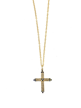 Load image into Gallery viewer, Sapphire &amp; Pavé Diamond Cross Necklace
