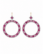 Load image into Gallery viewer, Pink Rubies, Tourmalines and Diamond Hoop Earrings
