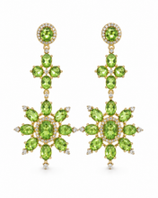 Load image into Gallery viewer, Tsavorite Garnet &amp; Diamond Floral Drop Earrings
