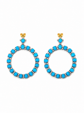 Load image into Gallery viewer, Turquoise &amp; Diamond Hoop Earrings
