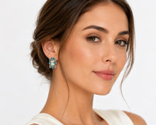 Load image into Gallery viewer, Emerald, Moonstone &amp; Diamond Floral Stud Earrings

