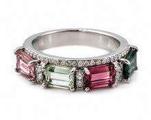Load image into Gallery viewer, Multicolor Tourmaline &amp; Diamond Baguette Band Ring
