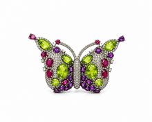 Load image into Gallery viewer, Peridot, Amethyst,&amp; Ruby, Diamond Butterfly Brooch
