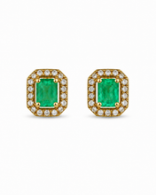 Load image into Gallery viewer, Small Emerald &amp; Pavé Diamond Stud Earrings
