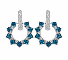 Load image into Gallery viewer, Blue Topaz &amp; Pavé Diamond Statement Earrings
