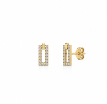 Load image into Gallery viewer, 14K Yellow Gold Pavé Diamond Open Rectangle Stud Earrings
