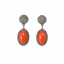 Load image into Gallery viewer, Coral &amp; Pavé Diamond Drop Earrings
