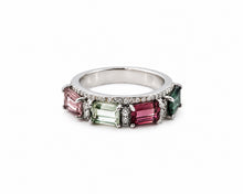 Load image into Gallery viewer, Multicolor Tourmaline &amp; Diamond Baguette Band Ring
