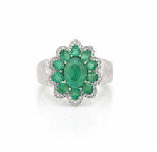Load image into Gallery viewer, Emerald &amp; Pavé Diamond Flower Ring
