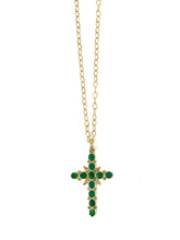 Load image into Gallery viewer, Emerald &amp; Diamond Cross Pendant Necklace
