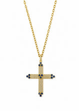 Load image into Gallery viewer, Sapphire &amp; Pavé Diamond Cross Necklace
