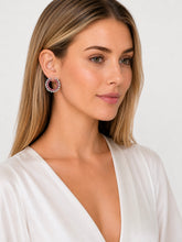 Load image into Gallery viewer, Pink Tourmaline &amp; Diamond Open-Hoop Earrings
