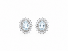 Load image into Gallery viewer, Oval Aquamarine &amp; Diamond Stud Earrings
