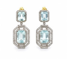 Load image into Gallery viewer, Art Deco Aquamarine &amp; Pavé Diamond Earrings
